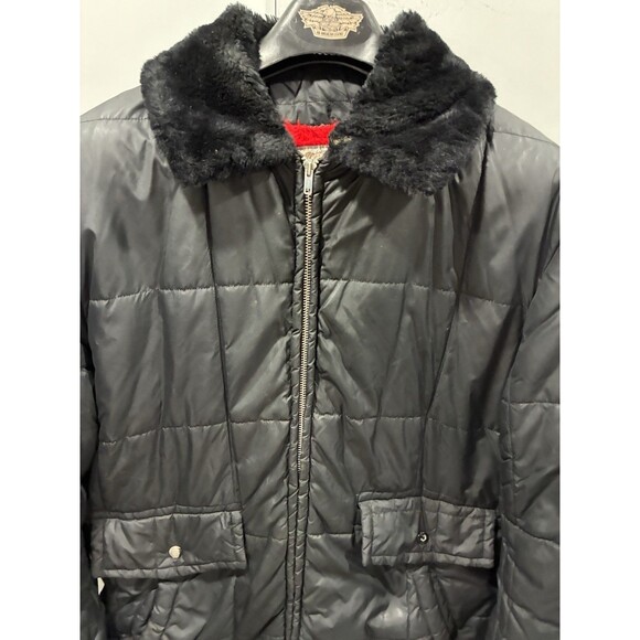 Vtg 70s Dakota Black Quilted Puffer Jacket XL XXL Ranchcore Workwear Faux Fur - Picture 2 of 10